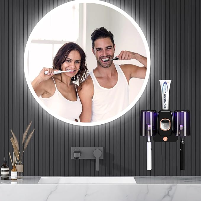 Toothbrush Holders for Bathrooms,Rechargeable Cordless Wall Mounted Tooth Brushing Holder,Electric Toothbrush Holder with 2 Cups,4 Toothbrush Slots,Toothpaste Dispenser (Black)