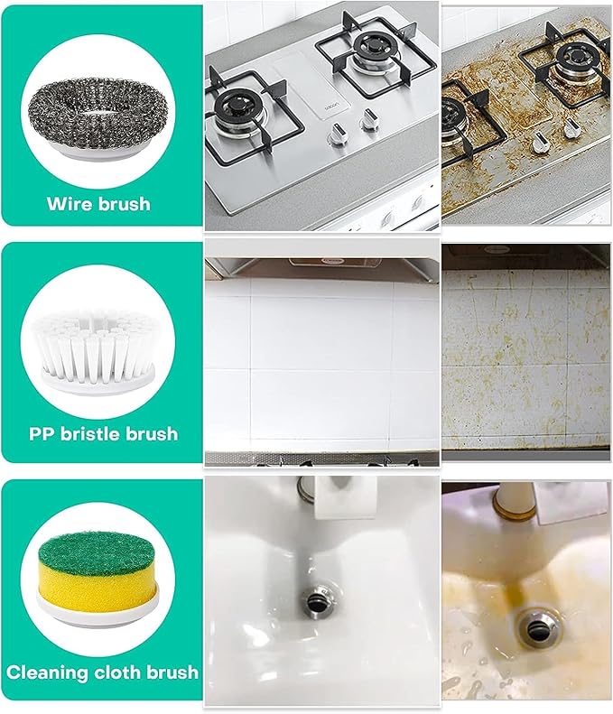 Cordless Handheld Rechargeable Electric Rotary Scrubber with 3 Replaceable Brush Heads, Suitable for Cleaning Tableware/Bathroom/Floor/Sink/Window
