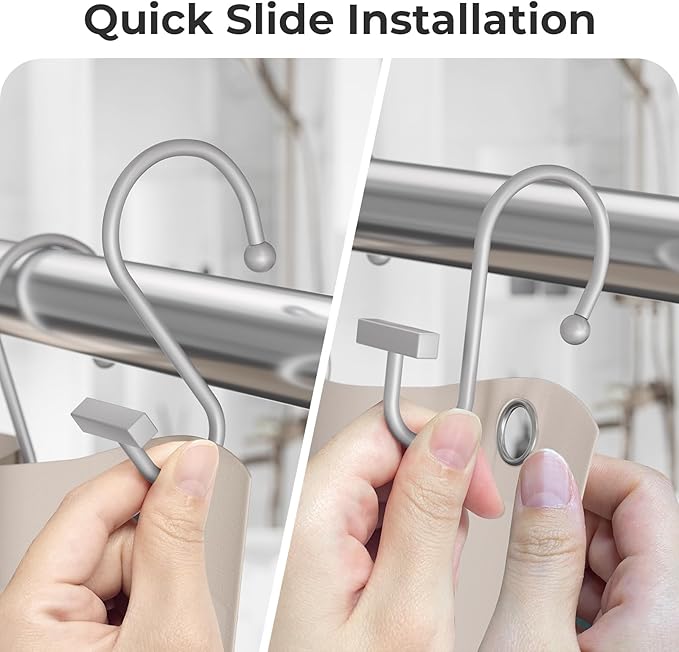 Silver Shower Curtain Hooks, Bathway Shower Curtain Rings Rust Proof, 12PCS Shower Hooks for Shower Curtain, T-Bar Design Convenient Elegant Shower Curtain Hangers for Bathroom Kitchen Wardrobe