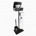 Black Freestanding Toilet Paper Holder with Brush | No Drill Bathroom Organizer Stand | Rustproof Metal Toilet Paper Stand with Anti-Slip Base and Storage & Brush Holder for Small Bathroom
