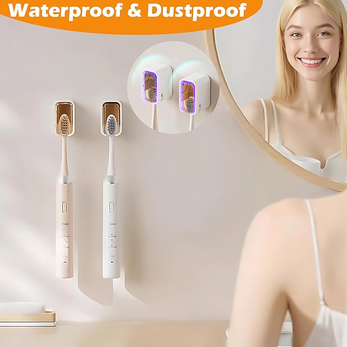 2 Pcs Toothbrush Holders for Bathroom【Upgrade Single Slot Design】 Toothbrush Holder Wall Mounted with Cover, Self-Adhesive Tooth Brush Storage Organizer for Family and Travel(2, Brown)