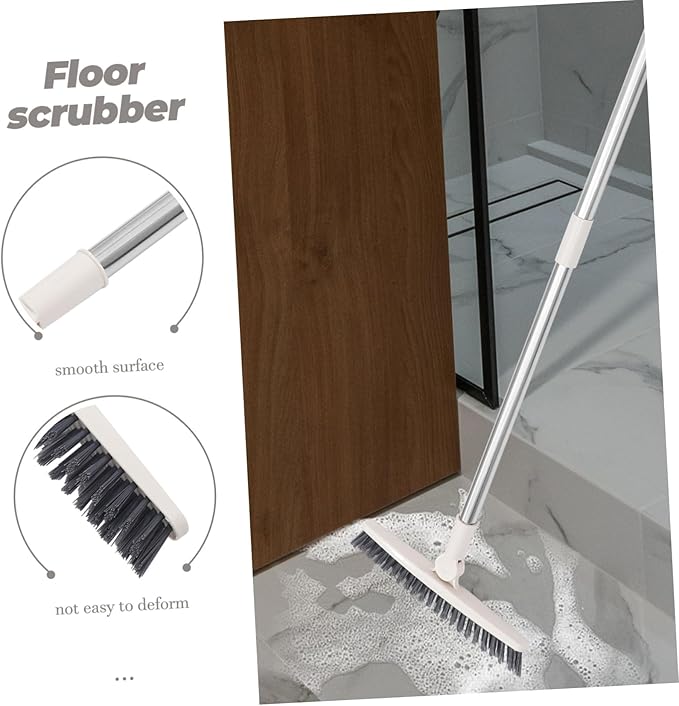 FRCOLOR Rotatable Long Handle Floor Scrub Brush with Stiff Bristles for Shower Cleaning Grout Window Tracks Crevices Multi Purpose Tool for Bathroom Kitchen Floors and Outdoor Use