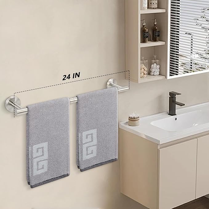 NearMoon Bath Towel Bar, Thicken Stainless Steel Shower Towel Rack Holder Wall Mounted for Bathroom, 24-lnch Overall Length-21-lnch Usable Hanging Space (2 Pack, Brushed Nickel)