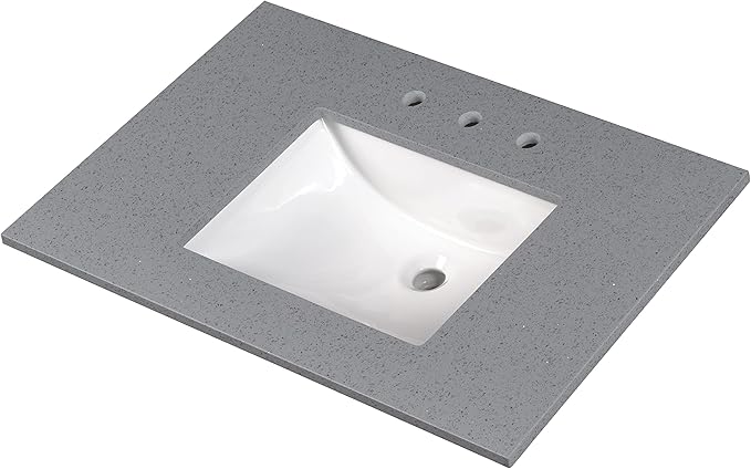 MSI Sparkling Gray Vanity Top with Under Mount Rectangle Ceramic Sinks, Engineered Marble Stone, 4" CC Faucet Holes, 37"X22"