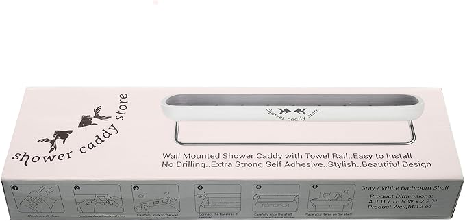 Shower Caddy - Wall Mounted - with Towel Bar - Extra Strong Self Adhesive - No Drilling - Easy Drainage - Stylish and Space Saving - Rustproof (White/Gray)
