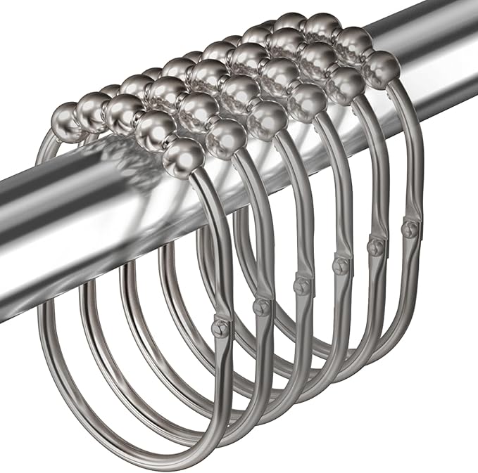 12PCS Wide Shower Curtain Hooks, Rust Proof Stainless Steel Shower Curtain Rings, Heavy Duty Shower Hooks for Bathroom Shower Rods Curtains, Easy Glide Rollers, Set of 12, Matte Nickel