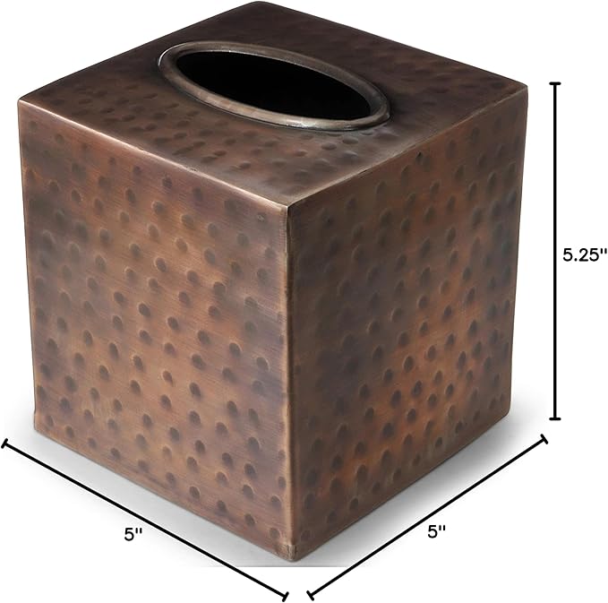 Monarch Abode Tissue Box Cover Square – Hand Hammered Antique Copper Metal Tissue Holder Box for Bathroom Accessory, Aesthetic Decorative Facial Napkin Cube for Modern Home Decor