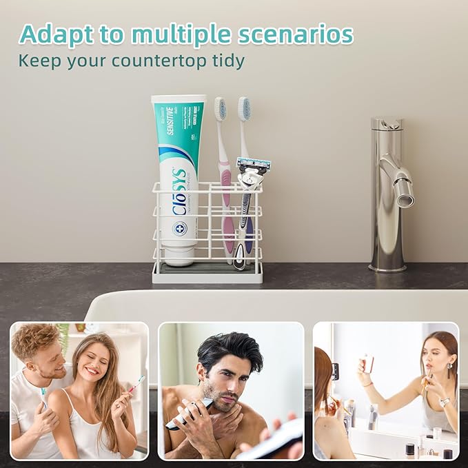 Toothbrush Holders, Bathroom Organizers and Storage with Instant Drying Stone, Bathroom Accessories Toothpaste Holders, Bathroom Counter Organizer, White