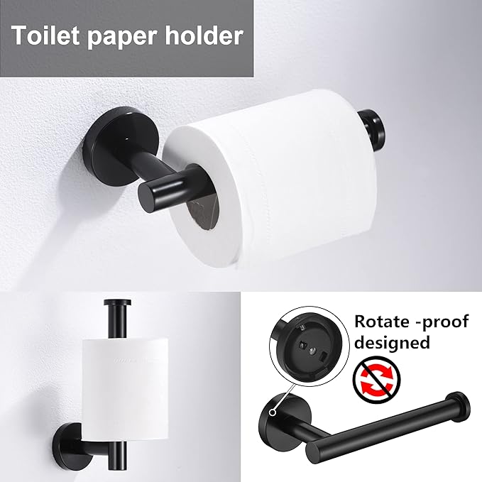 Matte Black Toilet Paper Holder and Hand Towel Ring Set 2 Pieces Bathroom Hardware Accessories Set SUS304 Stainless Steel Heavy Duty Wall Mounted Bathroom Holder…