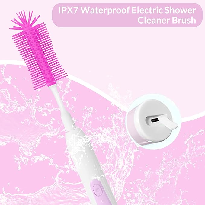 Electric Cleaning Brush with Bottle Brush & Milk Mixer, Rechargeable Electric Bottle Brush with 2 Speed Mode,Powerful Waterproof Bottle Cleaner Brush,A Must Have for Daily Life (Plum)
