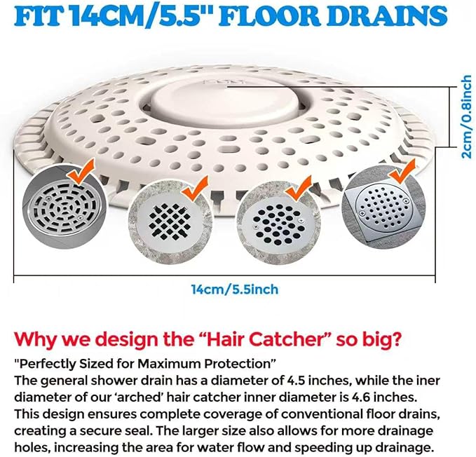 zaa Shower Drain Hair Catcher, 2 Pack Premium Silicone Drain Protector & Shower Drain Cover, Shower Installation Kits for Flat Drains of Shower Room, Bathroom, LightGray