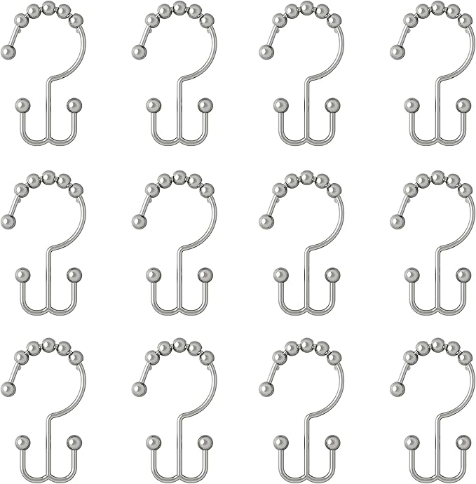 Zenna Home Shower Curtain Hooks, Chrome, Set of 12 – Premium Shower Curtain and Liner Rings with Double Roller Glide and Double-Sided Design – Rust Resistant
