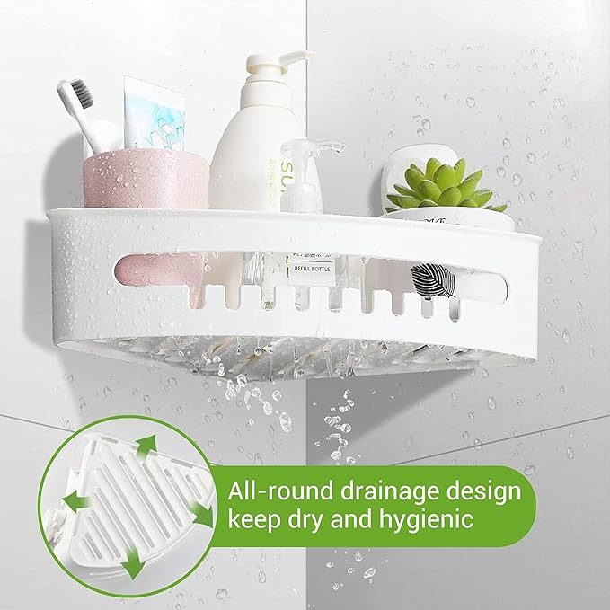 LUXEAR Corner Shower Caddy Suction Cup No-Drilling Removable Shower Caddy Basket Powerful Suction Bathroom Shower Shelf Waterproof & Rustproof Organizer for Bathroom Storage - White