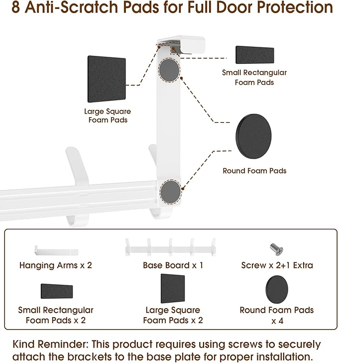 Over The Door Hooks Hanger with 7" Arms for Hanging, J7U, Perfectly Fits US Standard 1 3/8-inch Doors, Towel Rack Bathroom Organizer Holder, White