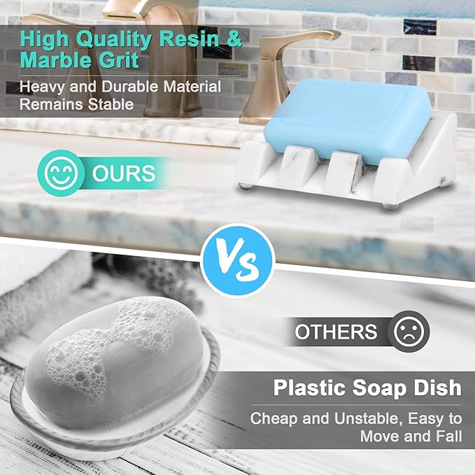 Morelax 2 Pcs Morelax Soap Bar Holder for Bathroom/Kitchen Sink, Marble Soap Dish for Bar Soap, Waterfall Soap Holder Saver (2Pack-White Marble), 3.62 x 2.76 x 1.57 inches (R-202101)