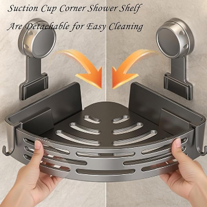 Triangle Suction Cup Shower Caddy, No-Drill Bathroom Corner Shelf, Small Bathroom Storage Cabinet, Easy To Install, Heavy-Duty Strong Hold Shower Storage Rack For Shampoo & Soap (Black*3)