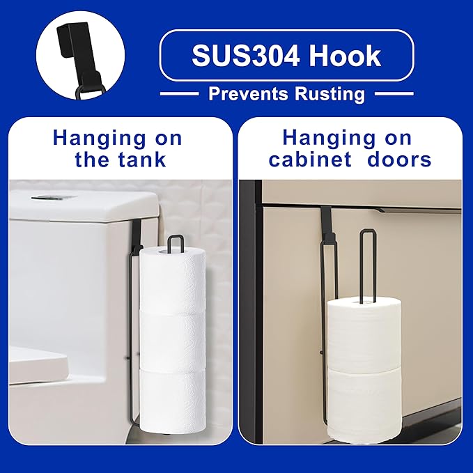 Over The Tank Toilet Paper Storage for 3 Roll Tissue, Toilet Paper Holder Stainless Steel Wall Mount with Storage and Reserve, Black Holder for Bathroom and RV Organization, 1 Pack