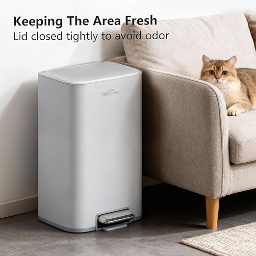 mVm 8 Gal Kitchen Trash Can, Tall Step Trash Can with Lid, Smooth Edge Garbage Bin for Home Office (Cement)