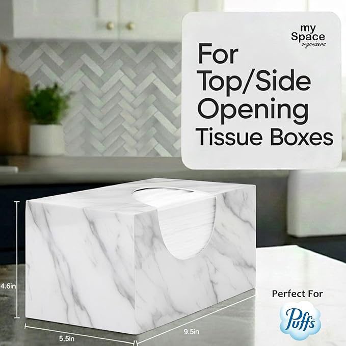 Tissue Box Cover Rectangle - Tissue Box Holder Rectangular - Compatible with Puffs - Acrylic Marble Bathroom Accessories Decor