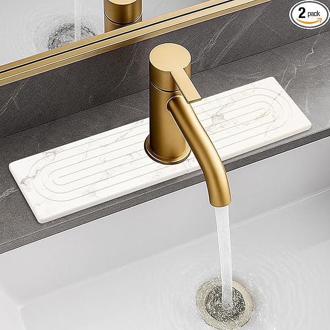 Small White Marble Stone Faucet Mat for Kitchen Sink Water Absorbing Durable Protector for Bathroom Counter Diatomite Quick Drying Stone Tray Sink Splash Guard Kitchen Counter Accessories