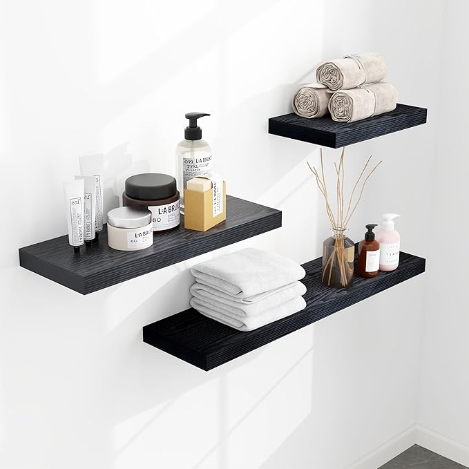 Fun Memories Floating Shelves - 9.3 Inch Deep Wall Shelf for Decor & Storage - Wall Mounted Display Shelving with Invisible Heavy-Duty Metal Bracket - 36" W x 9" D x 1.6" H - Set of 1 - Rustic Black