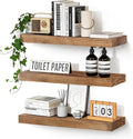 Floating Wall Shelves 24x6.8x1.7 Inch – Solid Wood Rustic Shelves in Dark Oak Finish – Wall Mounted Display Shelf for Bathroom, Kitchen, Bedroom – Set of 3