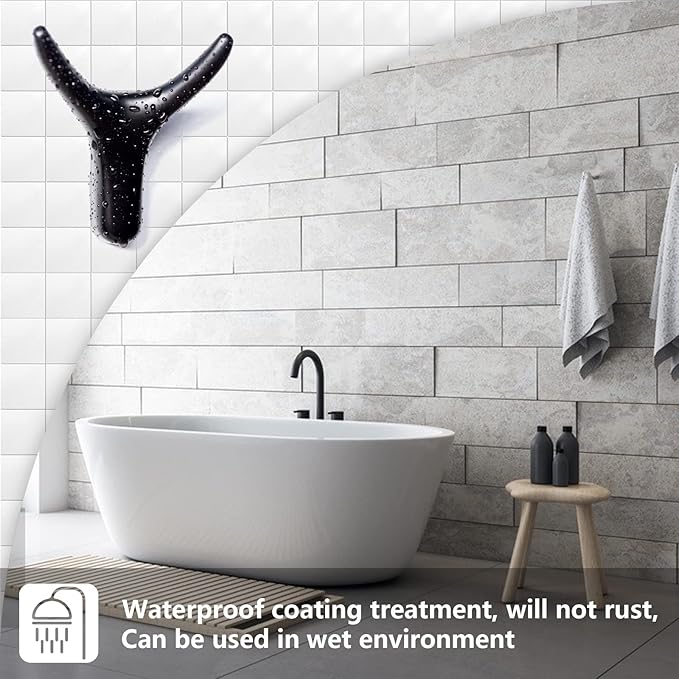 CARAGO Coat Hooks, Towel Hooks for Bathroom,3 Packs Metal Heavy Duty Wall Hooks, Suitable for Cloakroom, Living Room, Kitchen, Bathroom, for Hanging Clothes, Hats, Bags, Towels (Black Matte)