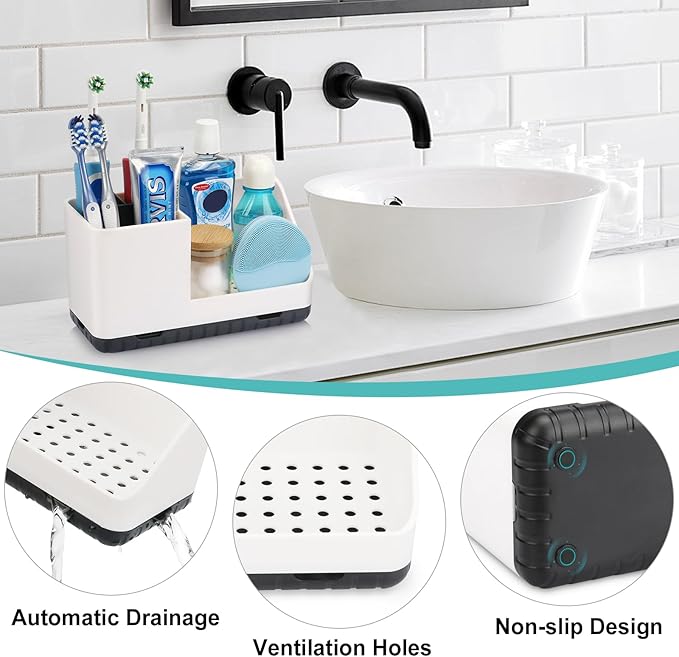 Bathroom Counter Organizer, Bathroom Organizers and Storage, Detachable Toothbrush Holders for Bathroom Vanity Sink Organizer (White)