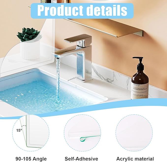 2 Pack Shower Corner Water Guard,Clear Self-Adhesive Splash Guard for Bathtub,Silicone Bathroom Shower Splash Guards to Keep Water in Bath,Easy to Install