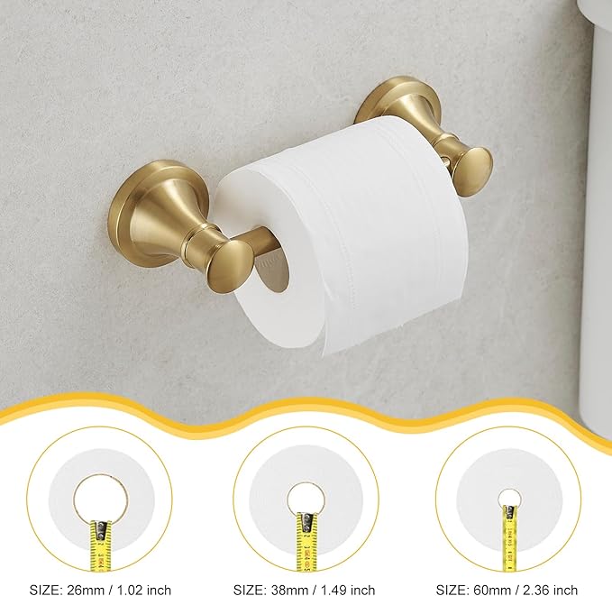 BESy Wall Mounted Toilet Paper Roll Holder Rustproof Tissue Paper Holder Bathroom Flexible Pivoting Tissue Handle Toilet Tissue Roll Holder, Brushed Gold, Stainless Steel