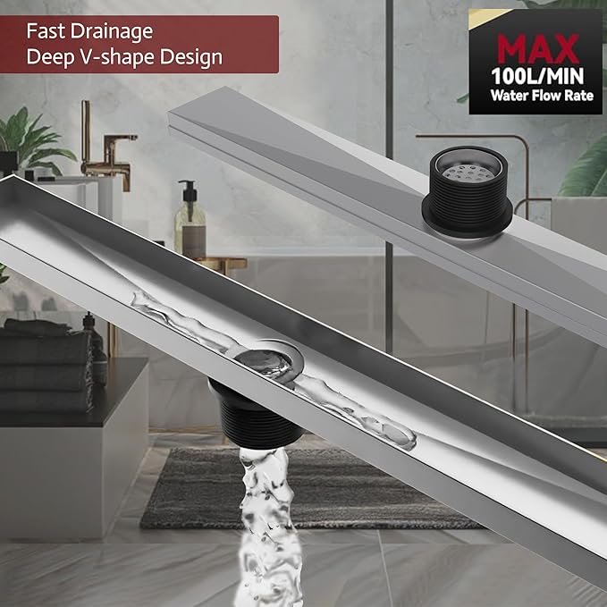 28 Inch Linear Shower Drain, Brushed Nickel Shower Drain,Removable Grate, 304 Stainless Steel, Easy to Install and Clean for Bathrooms (Drain Base Not Included),LSD-01A-28S