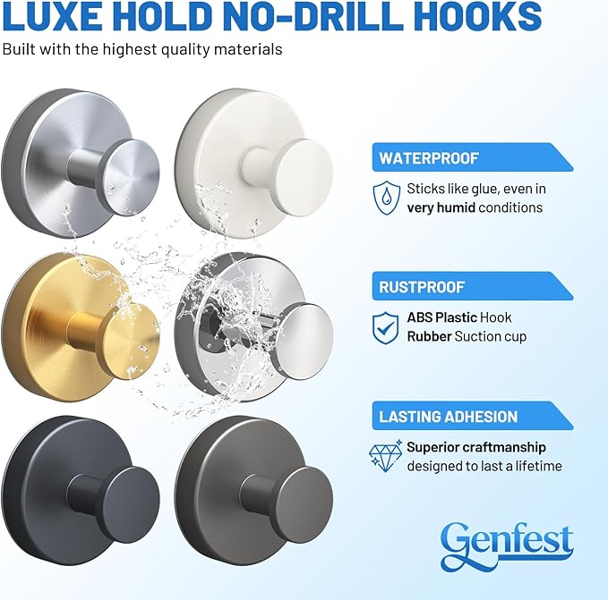 2026 Suction Cup Hooks for Shower, Towel, Window, Bathroom, Wreath, Kitchen, Class Door, Mirror, No-Tools No-Drill Removable Heavy Duty up to 15 lbs Hook Holders (3 Pack, White)