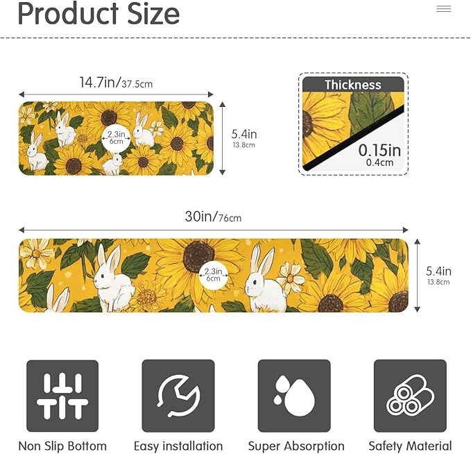 Autumn Sunflower and Cute Rabbit Kitchen Sink Splash Guard Sink Faucet Mat Faucet Handle Drip Catcher Drain Mats for Kitchen Bathroom Countertop Absorbent Dish Drying Pad 2Pack 30x5.4IN