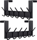 Dseap Over The Door Hook Hanger - 6 Hooks Over Door Coat Rack for Hanging Clothes Hat Towel, Black, 2 Packs
