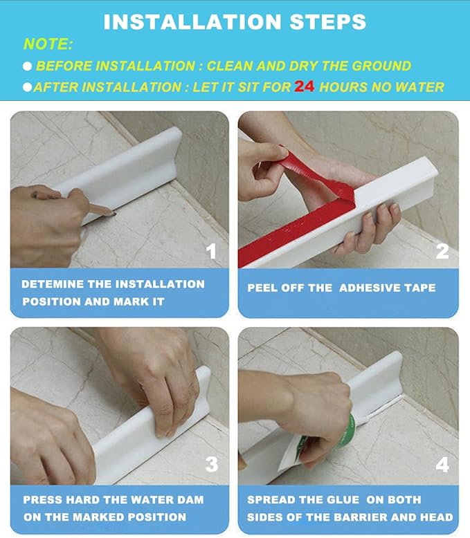 3.15" High- Shower Threshold Water Dam,67 Inch New Shower Dam - Shower Splash Guard Water Dam Barrier, Collapsible Shower Water Dam for Wet and Dry Separation