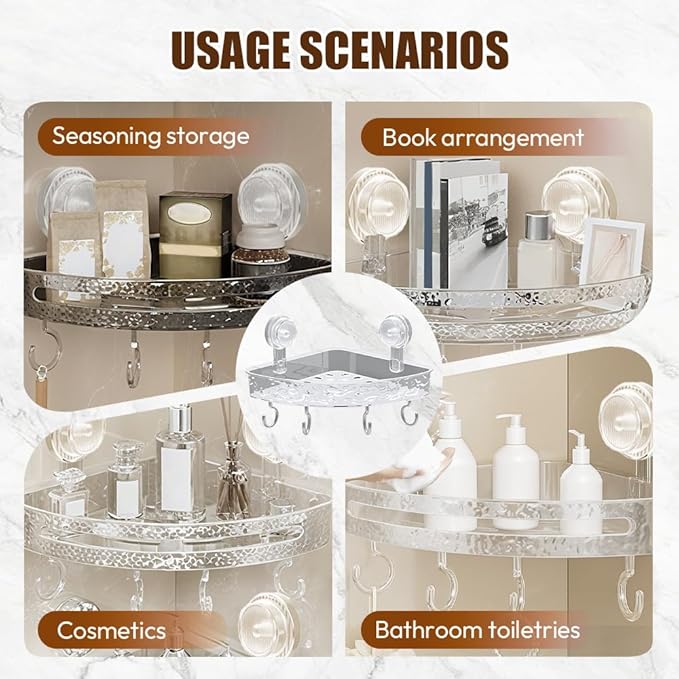 Corrugated Suction Cup Storage Holder, 2025 New Movable Shower Shelf Suction Cup, Corner Shower Caddy Large Organizer Bathroom Shelf No-Drill Wall-Mounted Storage (GREY)