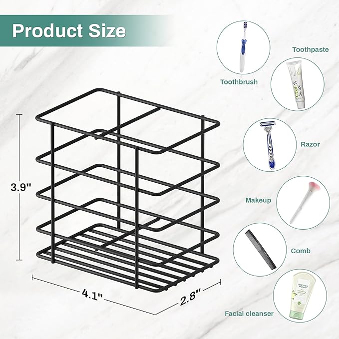 Shower Toothbrush Holder Wall Mounted, Adhesive Toothpaste Organizer for Bathroom Wall, Hanging Razor Tooth Brush Holder Caddy with Drainage, Black RV Camper Bathroom Organizers and Storage