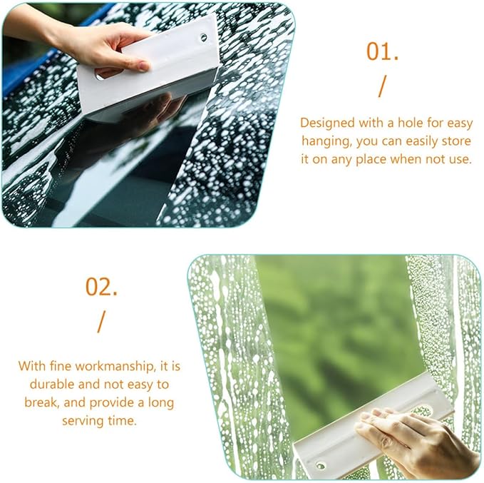 Silicone Squeegee for Window Cleaning and Shower Mirror, Small White Soft Rubber Scraper with Hanging Hole, Bathroom Glass and Tile Water Wiper for Car and Home Use