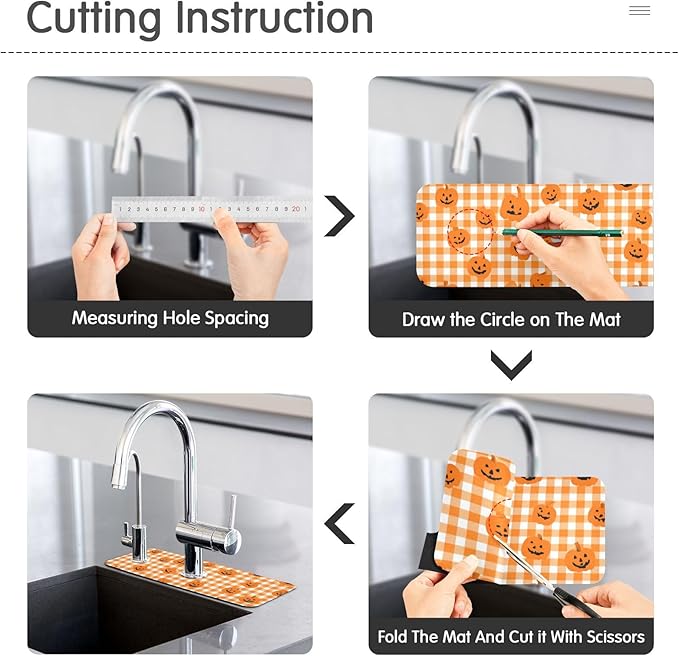 Halloween Orange Plaid Pumpkins Kitchen Sink Splash Guard Faucet Mat Diatomite Absorbent Pad for Bathroom RV 14.7x5.4in 2PCS water
