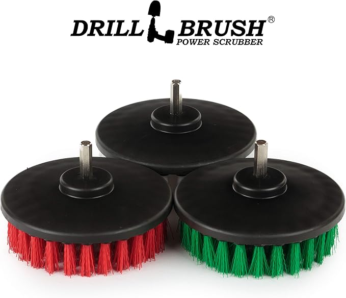 Cleaning Supplies - Drill Brush - 5 Inch Large Spin Brush Kit - Stiff, Medium, and Soft Power Scrubbers - Kitchen Accessories - Clean Stove, Oven Rack, Sink, Baseboard - Algae, Mold, Mildew, and Moss