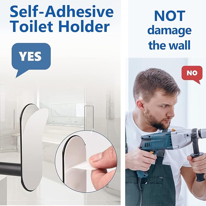 2 Pack Toilet Paper Holder Self Adhesive,Rustproof Adhesive Toilet Roll Holder No Drilling Tissue Holder for Kitchen Bathroom Tissue Holder Bathroom, Kitchen, Washroom Wall Mount (White)