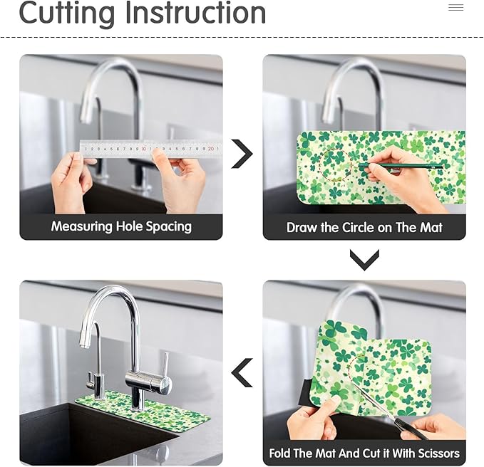 Kitchen Sink Splash Guard 1 PC 30 Inch Sink Faucet Mat Splash Guard for Bathroom Countertop Water Absorbent Foldable Cuttable Soft Washable Saint Patricks Green Clovers