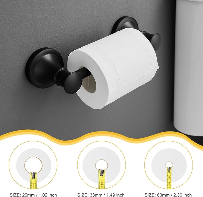 BESy Wall Mounted Toilet Paper Roll Holder Rustproof Toilet Tissue Holder Bathroom Flexible Pivoting Handle Tissue Roll Holder, Matte Black, Stainless Steel