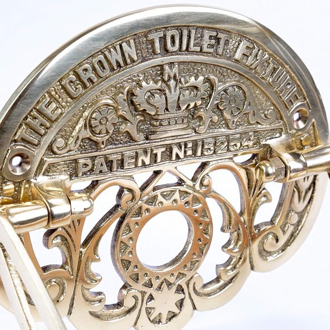 Bright Brass Wall Mount Toilet Paper Holder 7.25" Wide Vintage Crown Style Solid Brass Easy Install Toilet Tissue Paper Holders with Wooden Roll for Bathroom | Renovators Supply Manufacturing