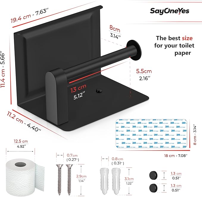 Matte Black Toilet Paper Holder with Shelf, SUS304 Stainless Steel Wall Mounted, Dual Installation Adhesive or Screw, Rustproof Modern Bathroom Tissue Roll Holder - 2 Pack