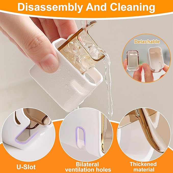 2 Pcs Toothbrush Holders for Bathroom【Upgrade Single Slot Design】 Toothbrush Holder Wall Mounted with Cover, Self-Adhesive Tooth Brush Storage Organizer for Family and Travel(2, Brown)