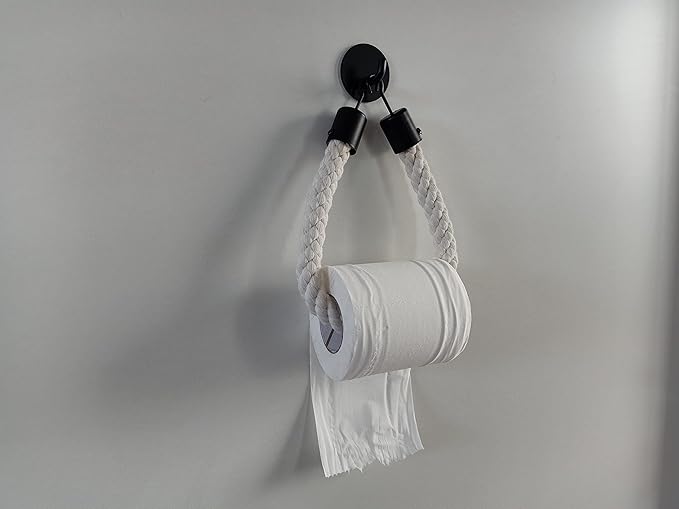 WONQEXZ Nautical Cotton Rope Toilet Paper Holder - Self Adhesive Wall Mount - No Drill Required