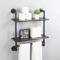 MBQQ Pipe Shelving,Iron Pipe Shelves Industrial Bathroom Shelves with Towel bar,24in Rustic Metal Pipe Floating Shelves Pipe Wall Shelf,2 Tier Industrial Shelf Wall Mounted,Retro Black
