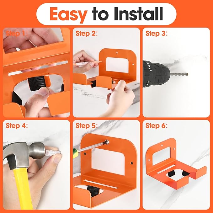 Weed Eater Hanger, Garage Organizer Trimmer Rack, Matel Wall Hooks Weed Wacker Holder, Heavy Duty Garden Tool Organizer for Grass Trimmer, Hedge Trimmer, Garage Tools Storage, Orange 1-Pack
