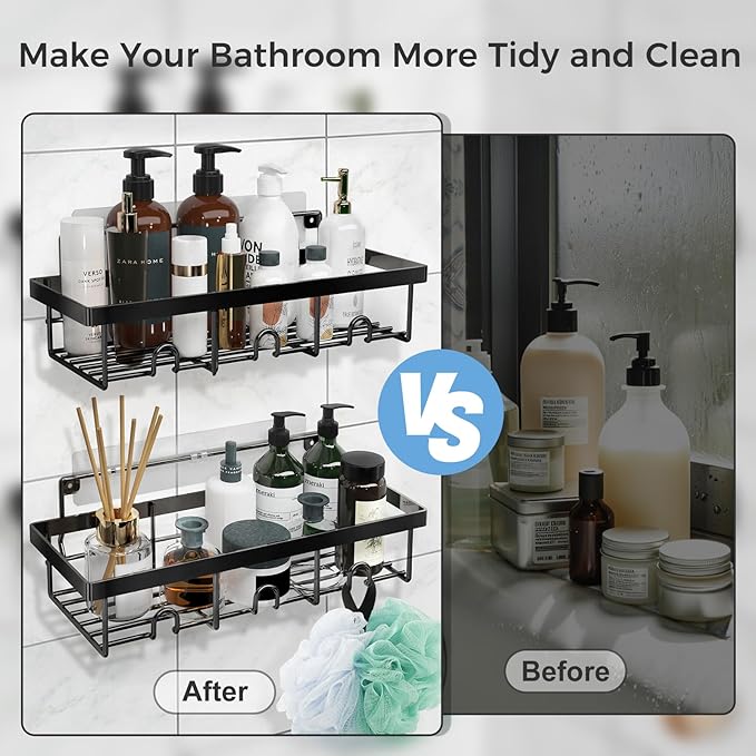 Adhesive Shower Caddy Shelves 4 Pack - No Drill Rust-Proof Bath Organizer for Small Bathrooms